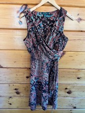Lauren Ralph Lauren Faux Wrap Brown Red S Dress Paisley Stretch Sleeveless