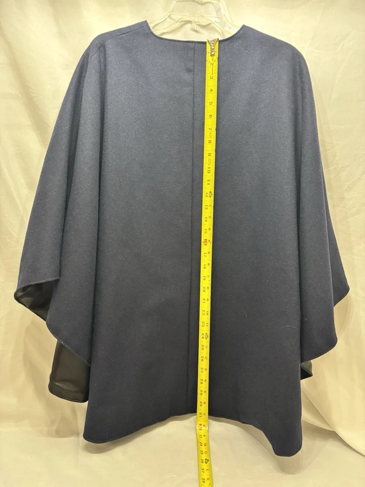 Capa de lã vintage feminina forrada casaco marinho com poncho xale de botão TAMANHO ÚNICO - Imagem 3 de 4