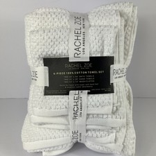 Rachel Zoe 6 Pc White Bath Towel Set Bath Hand Washcloths Textured Cotton NEW
