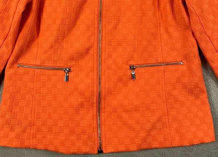 RAFAELLA Womens Size 10 Orange Blazer Jackets Basket Weave Textured Full Zip - Image 3 of 4