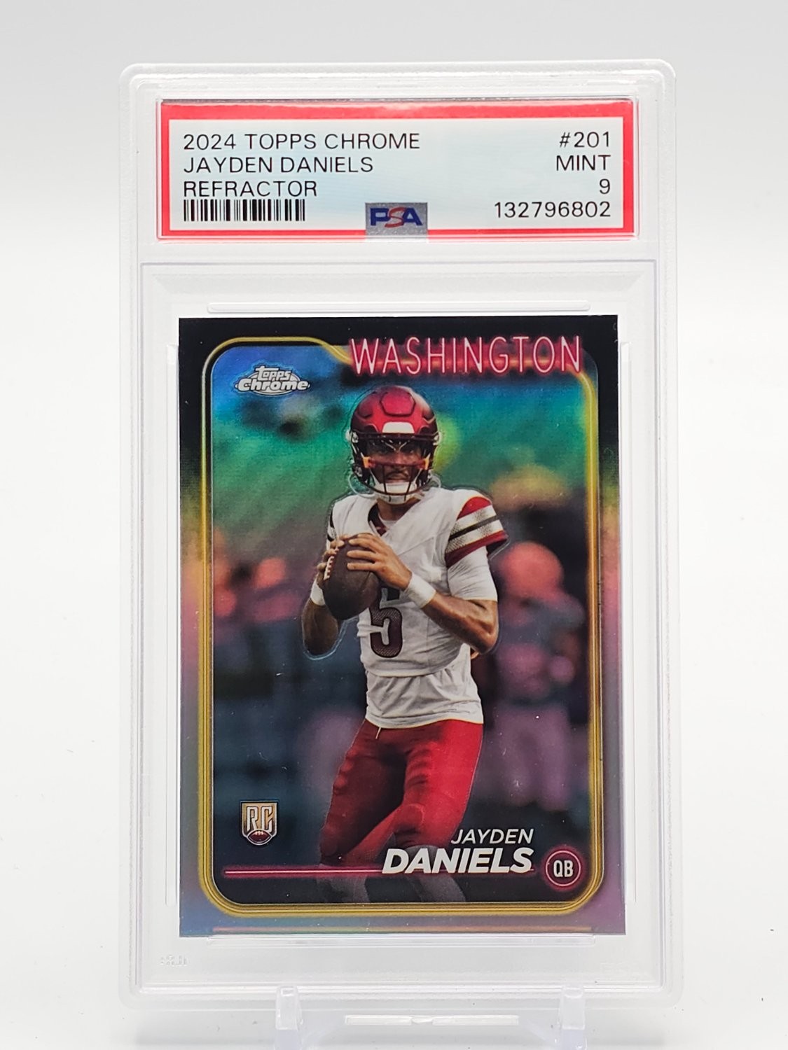 JAYDEN DANIELS 2024 TOPPS CHROME ROOKIE REFRACTOR #201 WASHINGTON PSA 9 Q2674