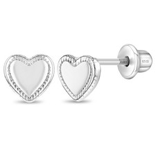 Detailed Heart Baby / Toddler / Kids Earrings Screw Back - Sterling Silver