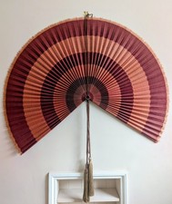Grand ventilateur mural à suspendre boho décoratif chinois japonais en terre cuite avec pompons