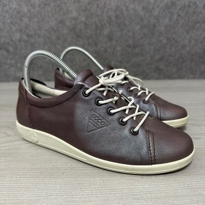 ECCO Soft 2.0 Womens Sz 37 US 6 Brown Leather Lace Up Sneakers Shoes 206503