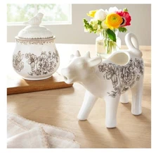 Pioneer Woman Agatha Stoneware Bird Sugar Bowl & Cow Creamer Floral Brown - NEW