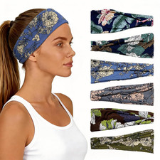 Headbands for Women 6 Pack - Wide Floral Boho Head Bands, Running Workout Washi