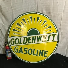 GOLDENWEST Gasoline Porcelain Sign 30 Inch Collectible Garage Display