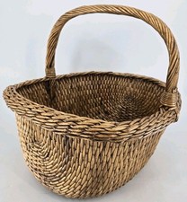 GIANT Antique Nantucket Gathering Basket Unsigned Round Oval Americana Folk Art