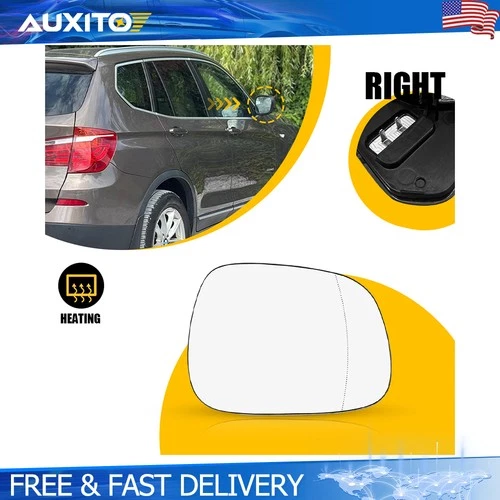 Right Side View Mirror Glass Heated Fit BMW X3 2011 2012 2013 14 Passenger Side