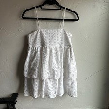 Urban Outfitters White Eyelet Mini Dress Y2K Babydoll Coquette Cottagecore Sz 0