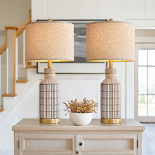 25" Table Lamps Set of 2, Modern Ceramic Bedside Lamps - Farmhouse Brown Nightst