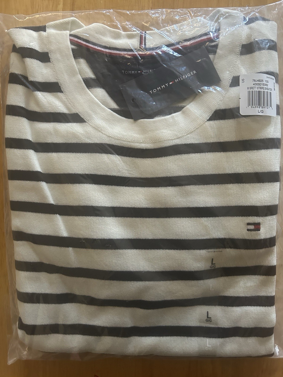 Tommy Hilfiger Essential Stripe Sweater White Suede Navy Men’s LARGE New image 7