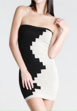 New Black and Cream High Quality Nylon and Spandex Strapless Dress