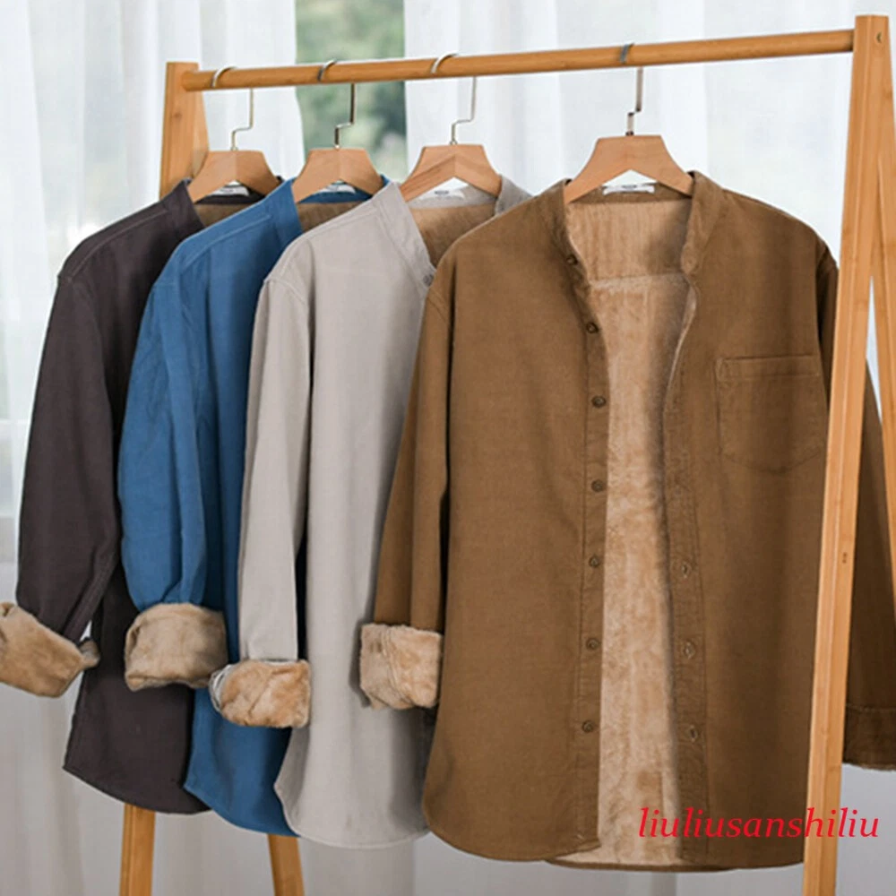Men's Corduroy Fleece Lined Shirt Long Sleeve Collarless Blouse Thermal Winter
Opens in a new window