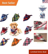 Multicolor Plaid Dog Bandanas - 8 Pack Adjustable Cotton Scarves for Large Dogs