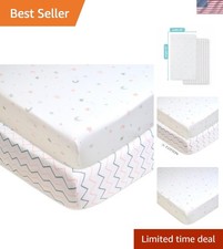 2 Pack 100 Natural Cotton Fitted Crib Sheets 52" x 28" - Soft, Breathable, H...