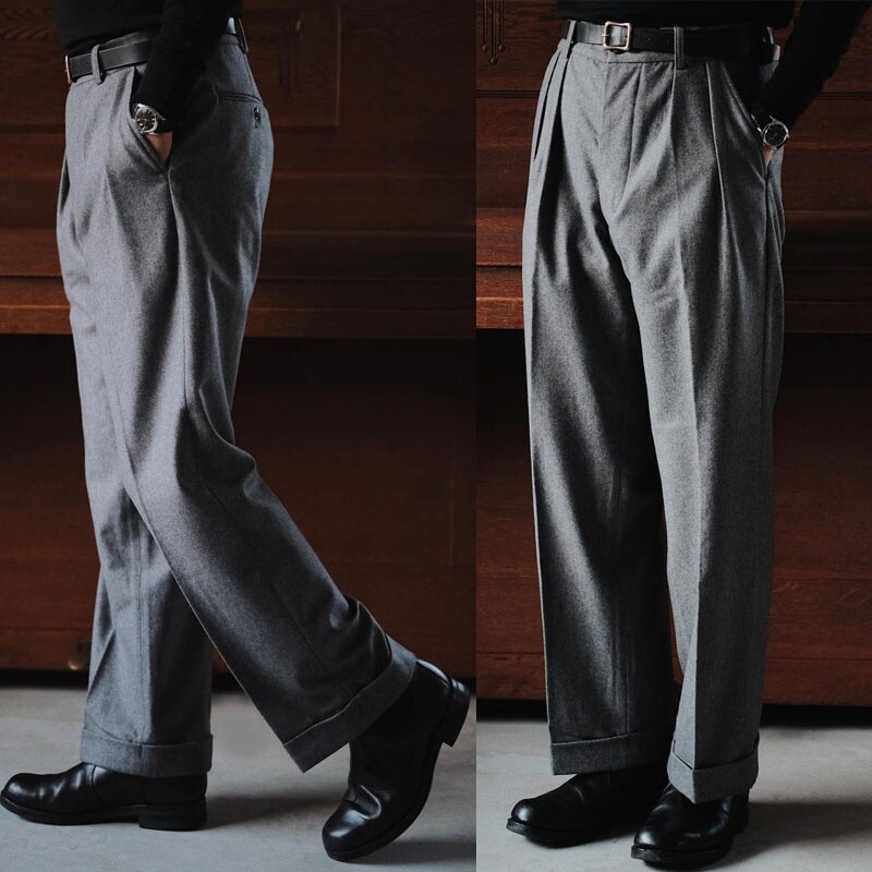 Men Baggy Tweed Pants Thick Wool Blend Formal Suit Straight Men Baggy Tweed Pants Thick Wool Blend Formal Suit Straight