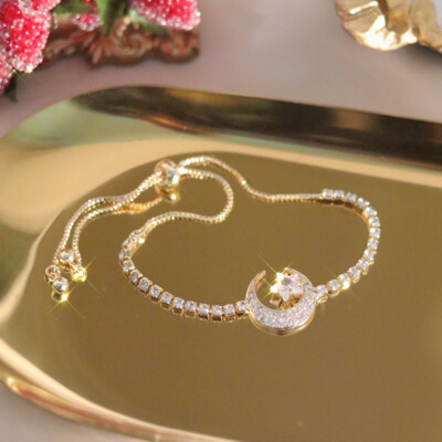 Fashion 18k Gold Plated Star Moon Crystal Slide Bracelet Womens Jewellery Party