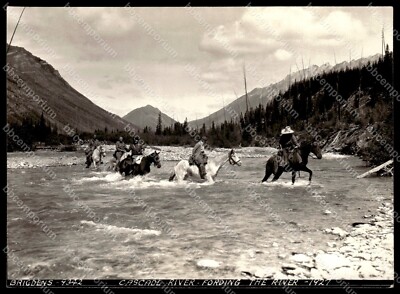 Fording Cascade River, Alberta Canada c1927 5 x 7 Original Type 1 Photograph F81