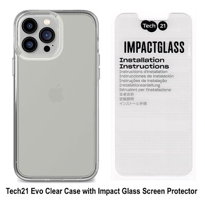 Tech21 Evo Clear Case mit Impact Glas Displayschutzfolie für iPhone 13 Pro Max
