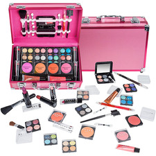 Carry All Makeup Train Case with Pro Makeup Set, Makeup Brushes, Lipsticks, Eye