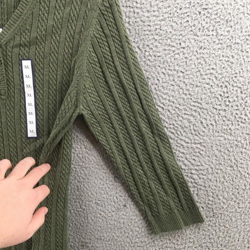 NEW Croft And Barrow Pullover Sweater Womens XL Green Cotton Cable Knit V-Neck - Picture 4 of 16