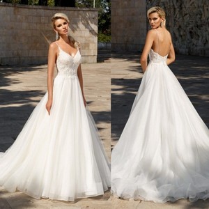 spaghetti strap beach wedding dress
