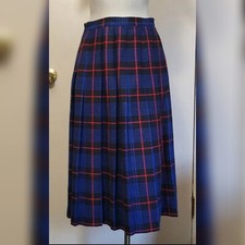 Vintage 80s Tartan Plaid Midi Skirt Pleated Wool Blend High Waisted Small/Medium