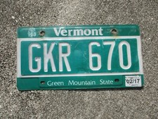 Vermont license plate #  GKR  670