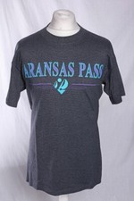 Vintage USA T-Shirt Aransas Pass Texas Single Stitch Neon Grey Black Stripe VGC!