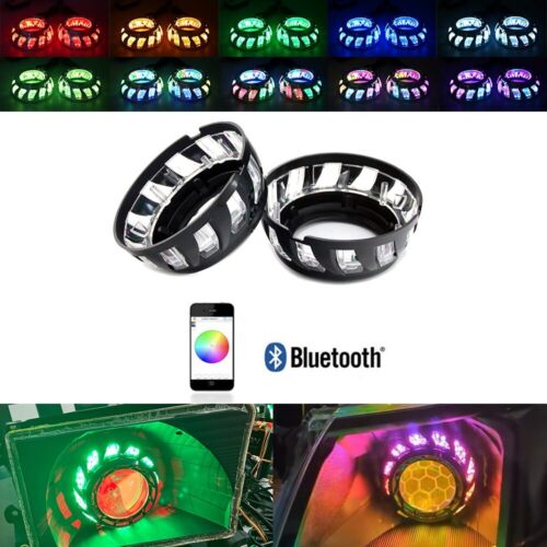 3.0'' RGB LED Angle Eyes Halo Ring Shrouds for Bixenon Projector Lens Bluetooth - Picture 1 of 8