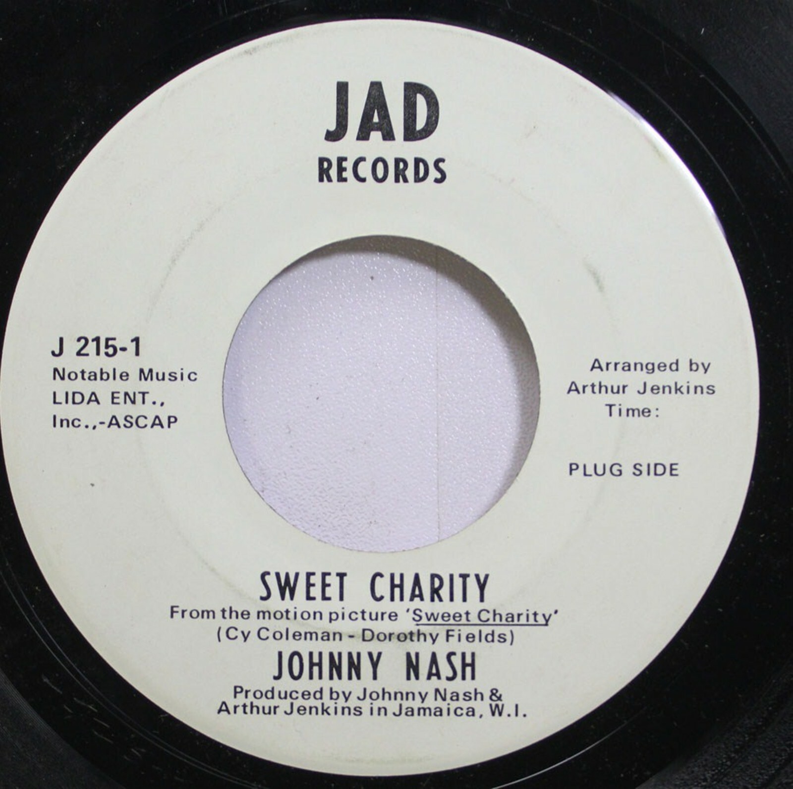 Soul Promo 45 Johnny Nash - Sweet Charity / Sweet Charity On Jad Records