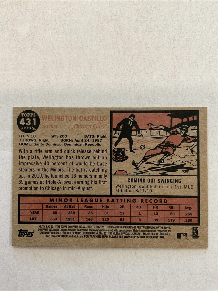 2011 Topps Heritage #431 (SP) Welington Castillo Chicago Cubs ⚾️♨️G - Image 4 of 4