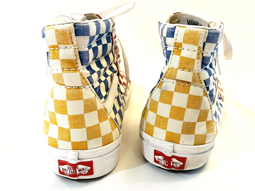 Vans Skateboard Hi Tops Mens 6.5 Multicolored Red, Blue, Yellow Checkered Shoes - Picture 6 of 12