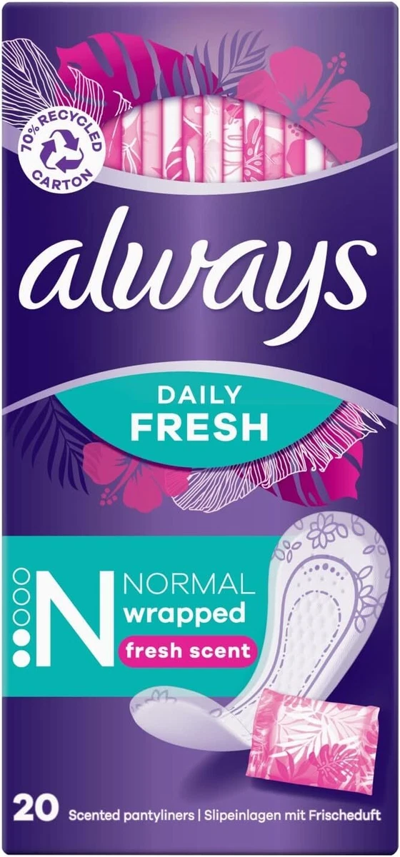 6 x Always Dailies Panty Liners Normal Fresh Scent Individually Wrapped 20  Pack