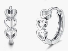 925 Sterling Silver Hearts Hoop Earrings, 18k White Gold Plated, 12 mm
