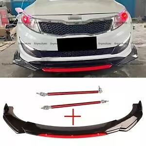 For Kia Optima Front Bumper Lip Spoiler Splitter + Strut Rods Black Red
