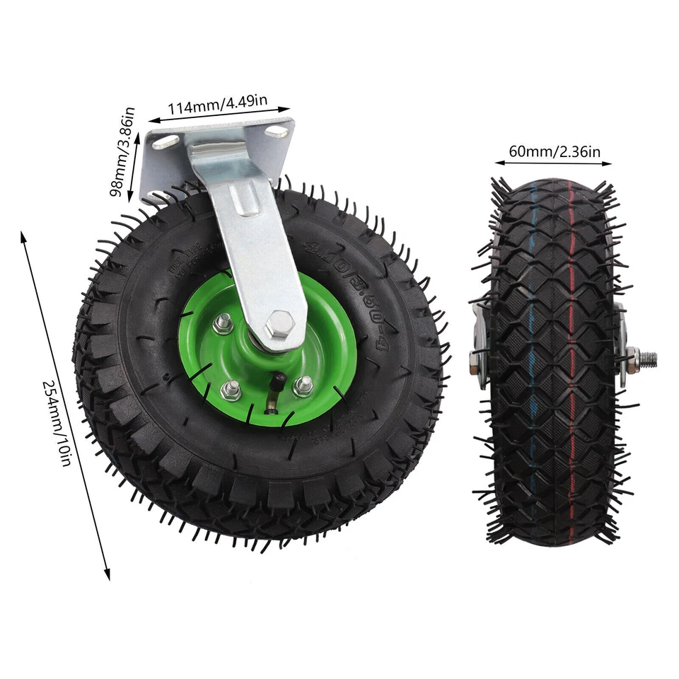 10 Zoll pneumatische Schwerlast Luft Reifen Räder schwenkbar Bauernhof Wagen Rolle 4er-Pack - Bild 3 von 4