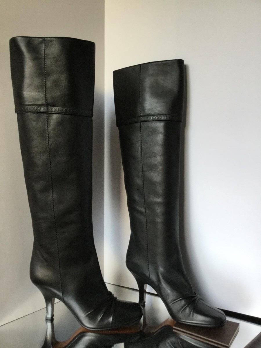 ルイヴィトン　LOUIS VUITTON long boots 【38 1/2】 LOUIS VUITTON Black Leather LV Logo Boots (Size 38) | eBay