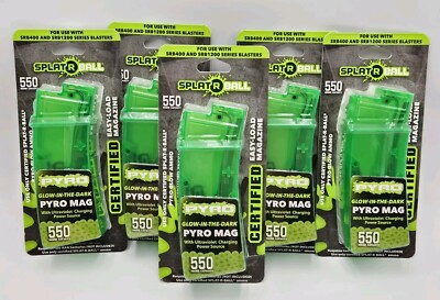 Lot Of 5 New Splat R Ball PYRO MAG Glow-In-The-Dark Magazine Holds 550 ...