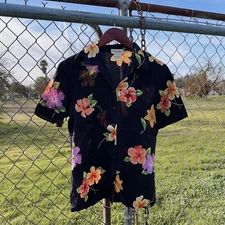 Vintage 90s Sarah B Studio Silk Hawaiian Print Shirt Size Small Button Up