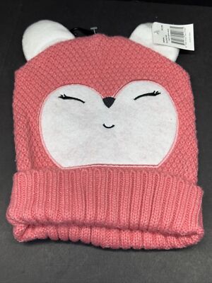 Pink Fox Beanie Knit Hat - Girls - Winter