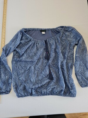Ladies Top Blouse Creation L Size 16 Long Sleeve Sheer arm Blue 5894