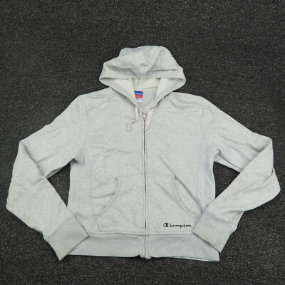Champion Jacket Womens Large Gray Running Long Sleeve Full Zip Hooded Gym Ladies