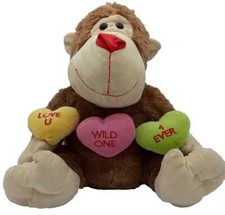 DAN DEE Gorilla Monkey Ape Valentine's Day Plush Brown with 3 Hearts 19" Large