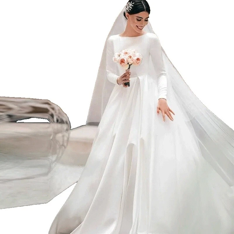 Princesa vestidos de novia de Manga Larga de Satén