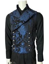 SHRINE Gothic Vampire Cavalier Vest Jacket Victorian Tapestry Steampunk Blue