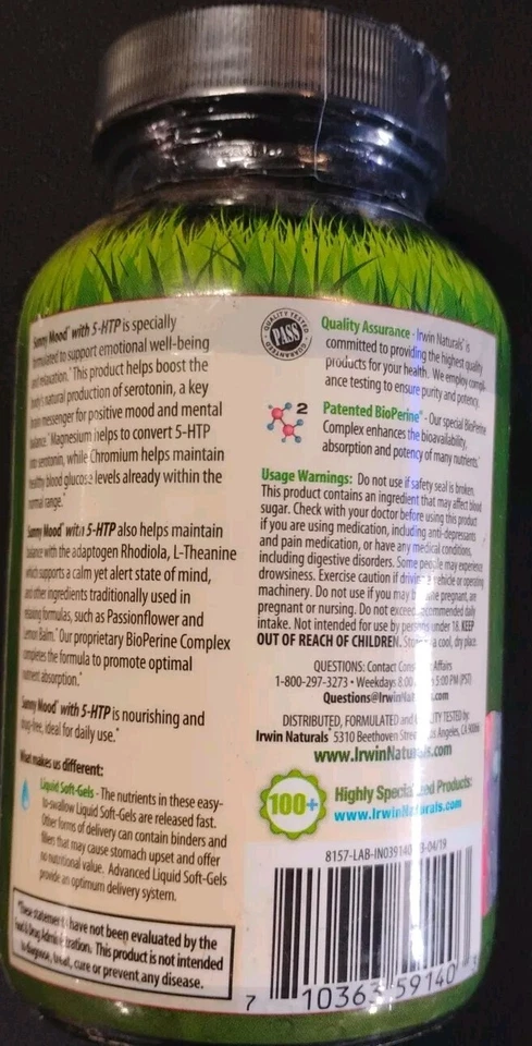 Irwin Naturals Sunny Mood con gel suave líquido 5-HTP 80 fecha de caducidad 11/2025 Foto 3 de 3