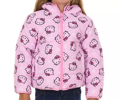 Hello Kitty Puffer Jacket Coat Hoodie Girls Toddler Kids 2T 3T 4T 5T 6 7 Pink