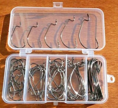 50ct BLACK NICK WIDE GAP WORM HOOKS EWG 5/0, 4/0, 3/0, 2/0, 1/0 Asst. 10ea w/box